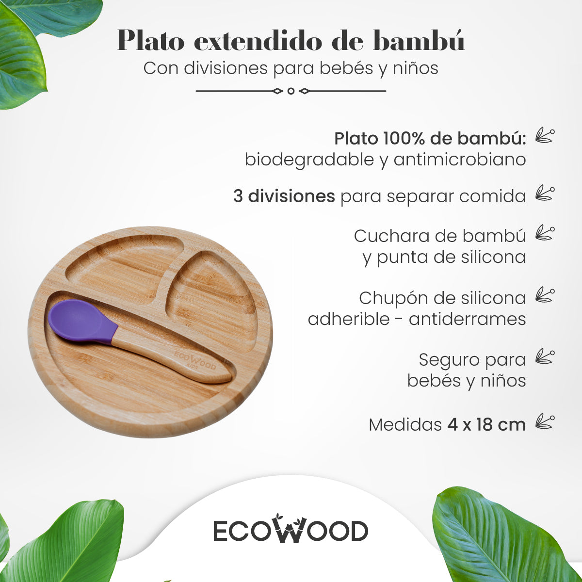 Plato de bambú para bebes (base de silicona y divisiones) – ECOWOOD